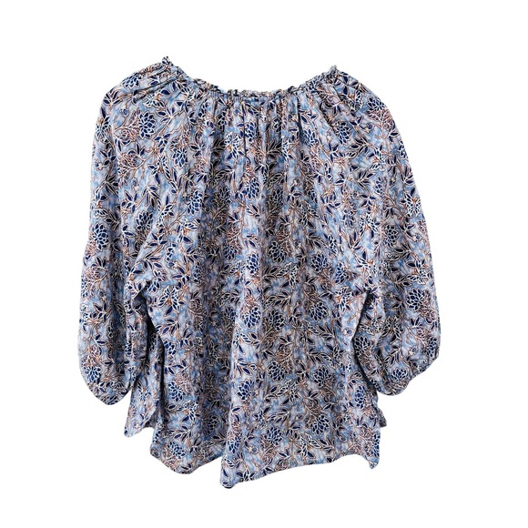 J. Jill Love Linen Tunic Top Womens Size 2X Blue Floral Boho Peasant Blouse - Picture 2 of 9